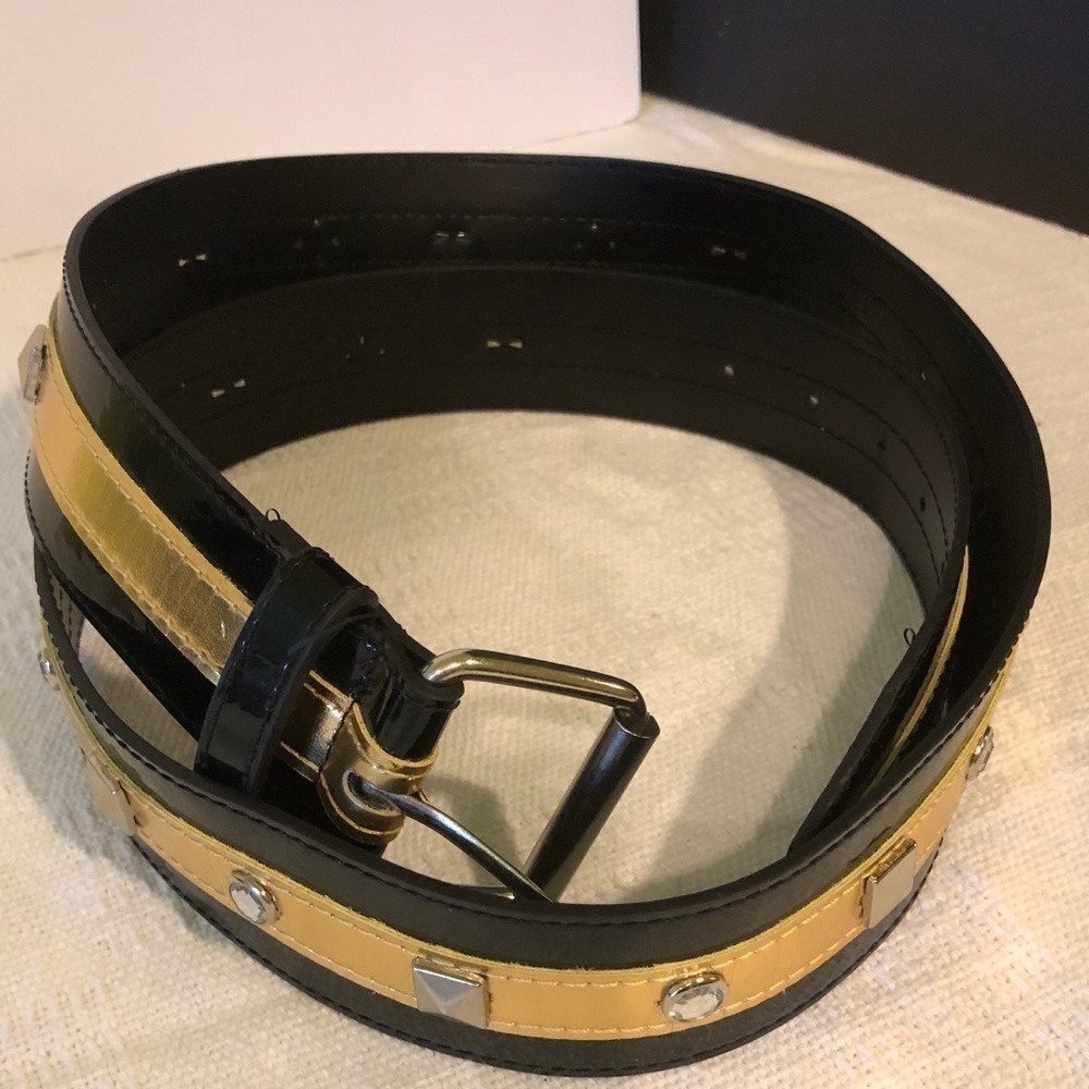 Torrid Black Gold Fashion Belt Faux Leather Vegan Rhinestones Sz. 2X Embellished